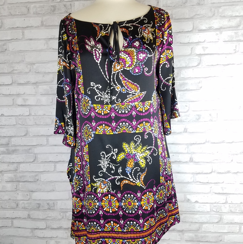 HALE BOB Silk Blend Floral Mosaic Print Dress